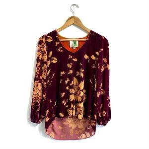 Johnny Was Vida Blouse velvet burnout floral print v-neck Saint Lucia